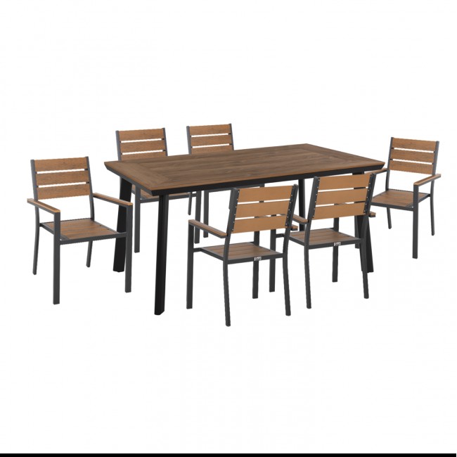 Σετ τραπεζαρίας "TABER" 7τμχ από αλουμίνιο/polywood σε χρώμα ανθρακί/φυσικό 160x92x72