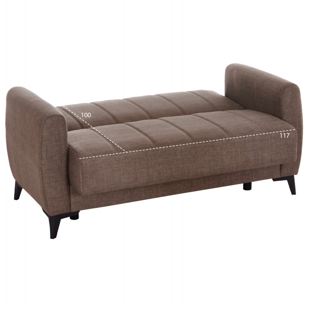 Καναπές-κρεβάτι "NIKKO" διθέσιος  με αποθηκευτικό χώρο από ύφασμα σε χρώμα καφέ 144x75x84