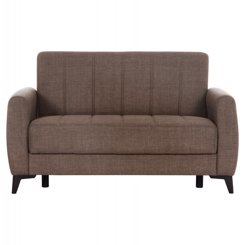 Καναπές-κρεβάτι "NIKKO" διθέσιος  με αποθηκευτικό χώρο από ύφασμα σε χρώμα καφέ 144x75x84