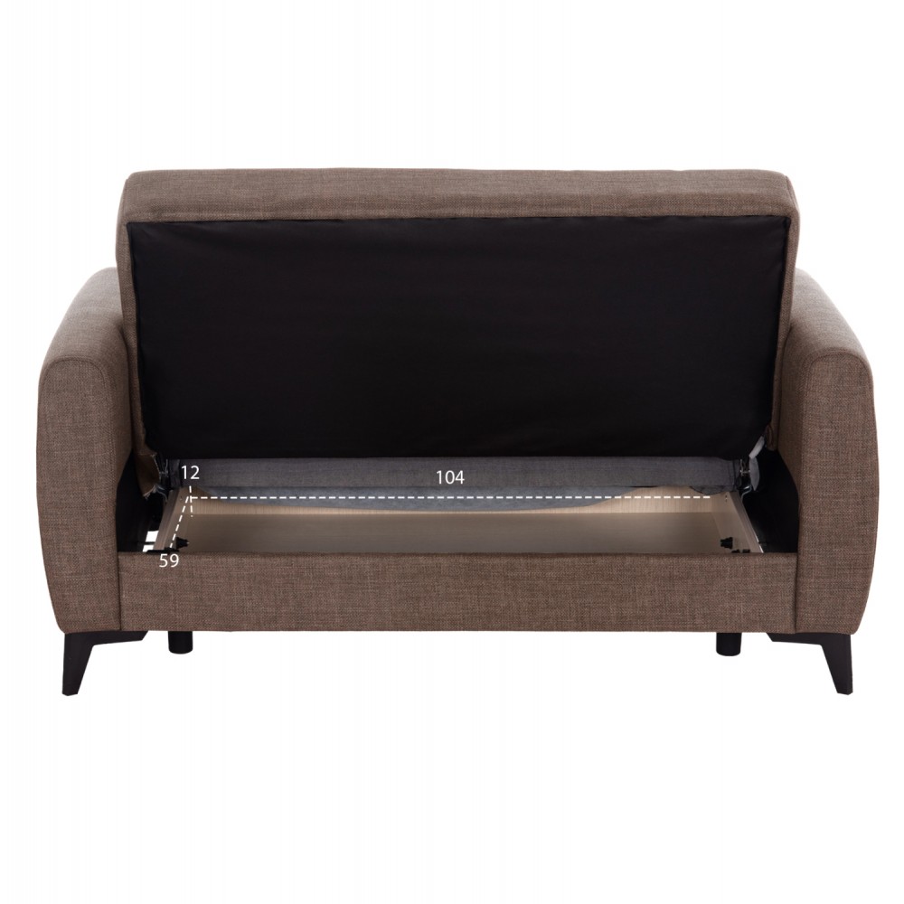 Καναπές-κρεβάτι "NIKKO" διθέσιος  με αποθηκευτικό χώρο από ύφασμα σε χρώμα καφέ 144x75x84