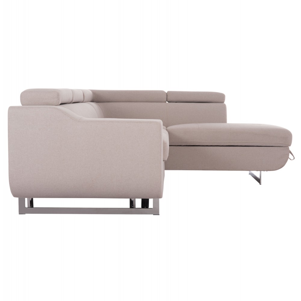 Καναπές-κρεβάτι "ENCORE" δεξιά γωνία με αποθηκευτικό χώρο από ύφασμα σε χρώμα μπεζ 285x205x90