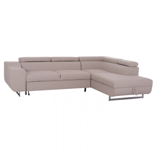Καναπές-κρεβάτι "ENCORE" δεξιά γωνία με αποθηκευτικό χώρο από ύφασμα σε χρώμα μπεζ 285x205x90