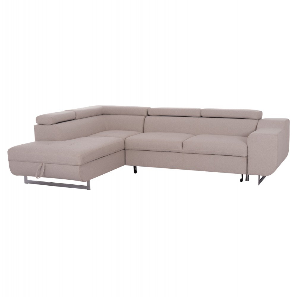 Καναπές-κρεβάτι "ENCORE" αριστερή γωνία με αποθηκευτικό χώρο από ύφασμα σε χρώμα μπεζ 285x205x90