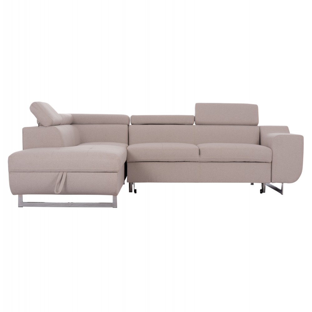Καναπές-κρεβάτι "ENCORE" αριστερή γωνία με αποθηκευτικό χώρο από ύφασμα σε χρώμα μπεζ 285x205x90