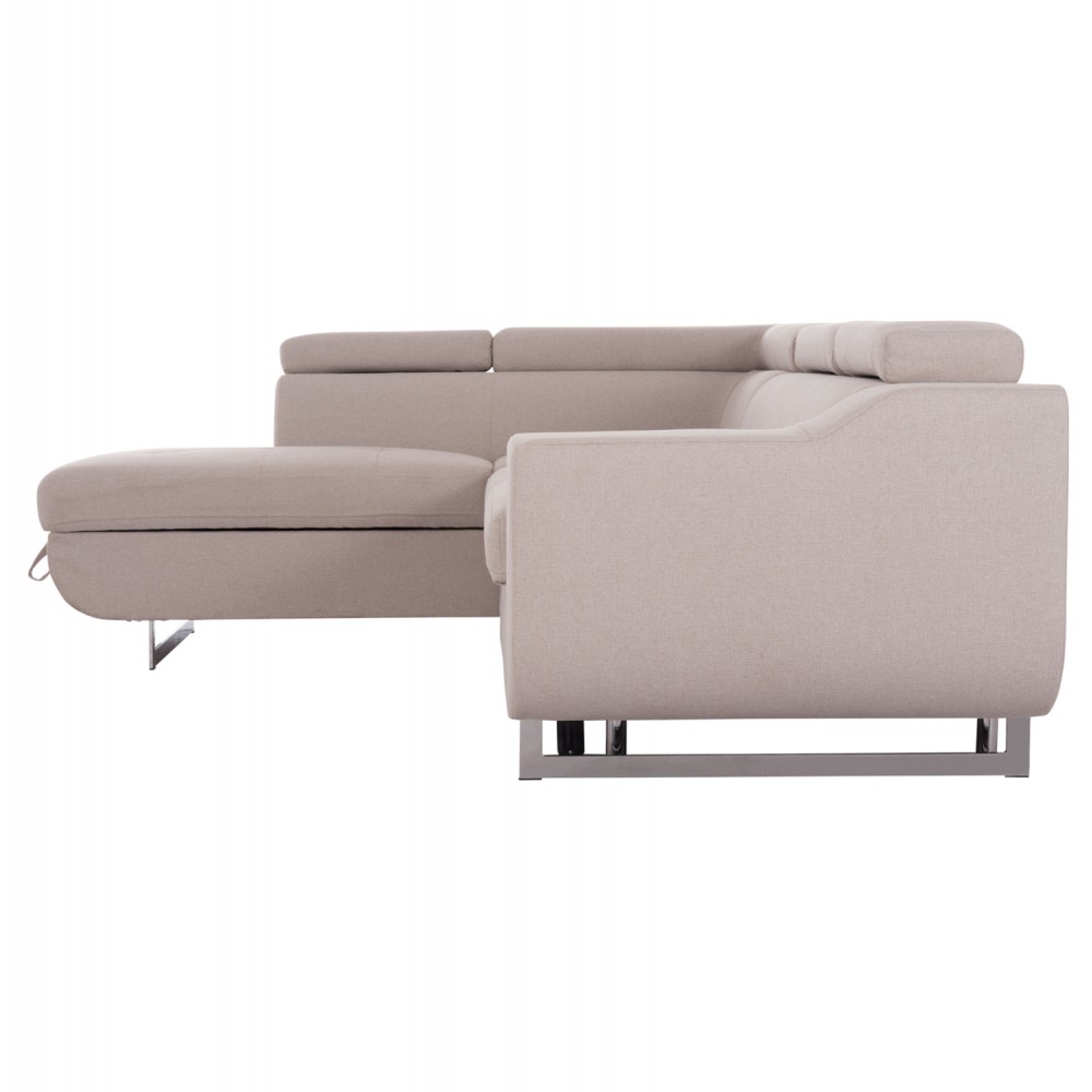 Καναπές-κρεβάτι "ENCORE" αριστερή γωνία με αποθηκευτικό χώρο από ύφασμα σε χρώμα μπεζ 285x205x90