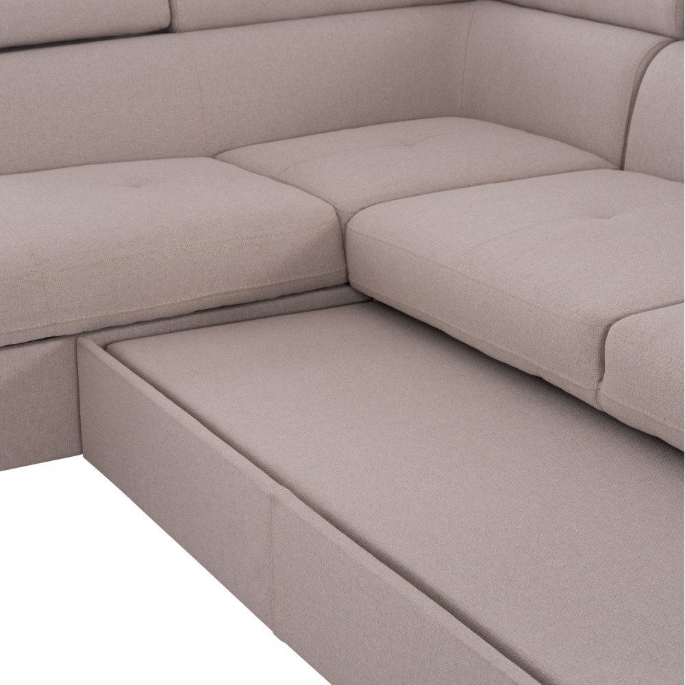 Καναπές-κρεβάτι "ENCORE" αριστερή γωνία με αποθηκευτικό χώρο από ύφασμα σε χρώμα μπεζ 285x205x90