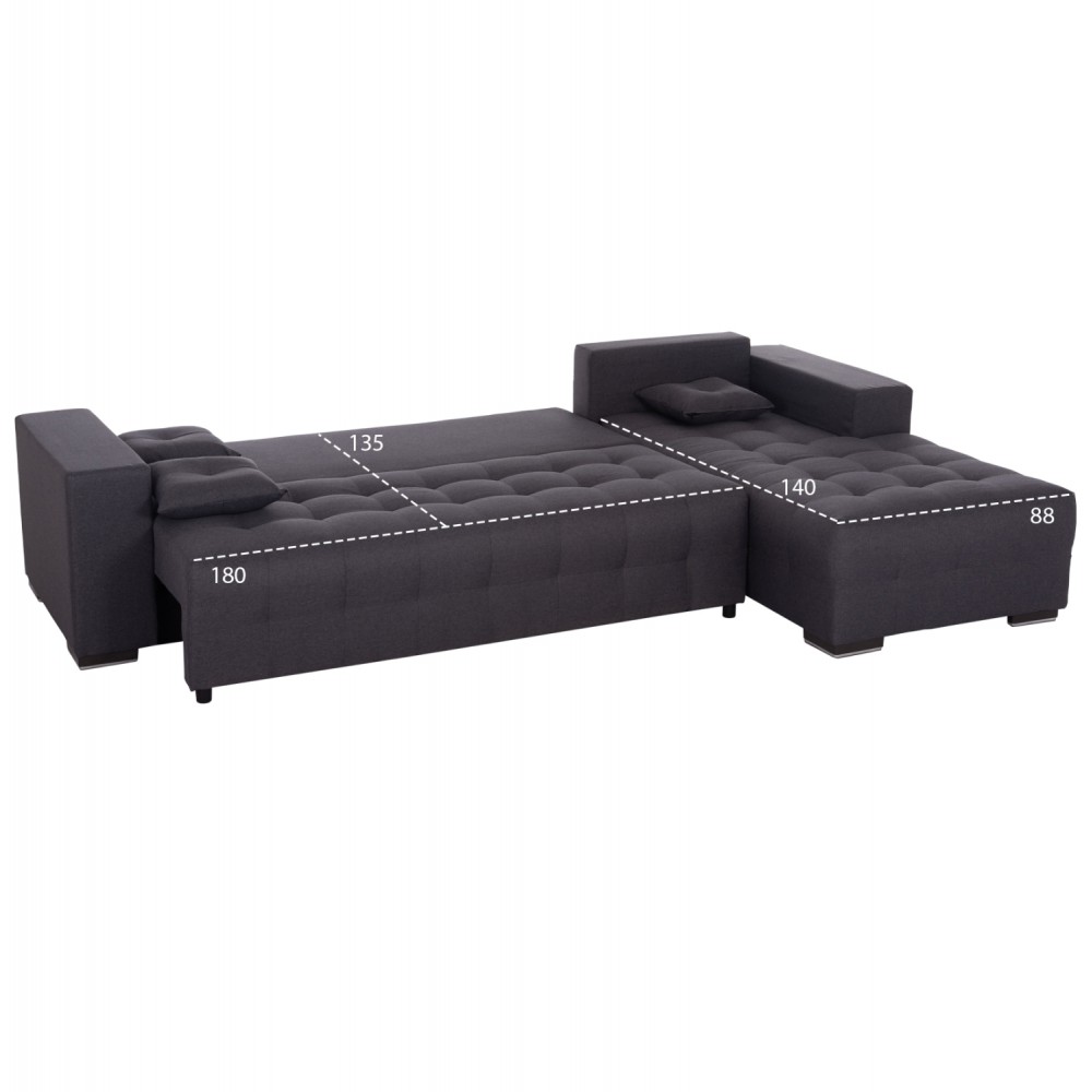 Καναπές-κρεβάτι "TRENDSTON" δεξιά γωνία με αποθηκευτικό χώρο από ύφασμα σε χρώμα γκρι 298x177x95