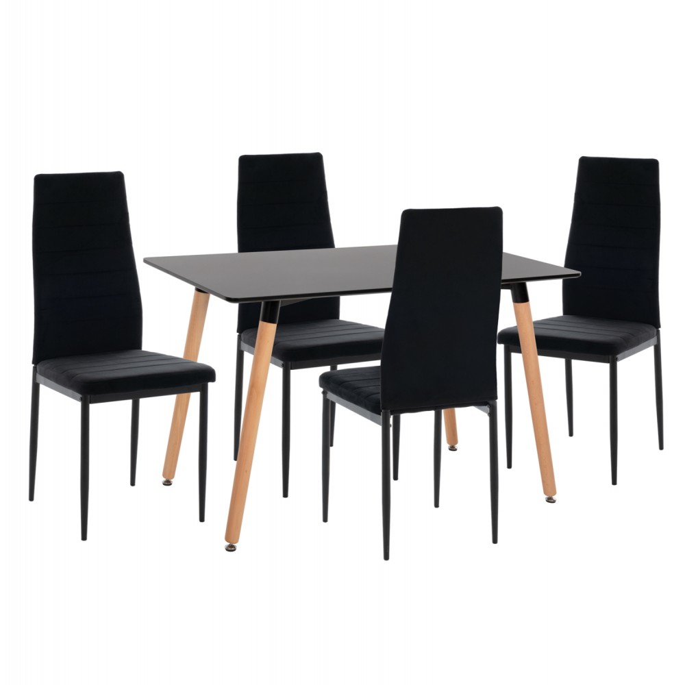 Σετ τραπεζαρίας "MINIMAL" 5τμχ από ξύλο/mdf/βελούδο σε χρώμα μαύρο/φυσικό 120x80x73