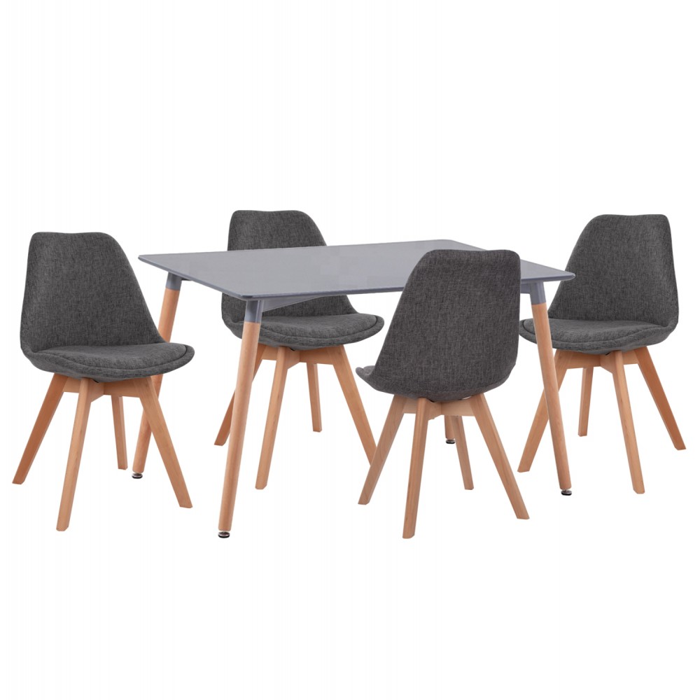 Σετ τραπεζαρίας "LIO" 5τμχ από ξύλο/mdf/ύφασμα σε χρώμα γκρι/φυσικό 120x80x73