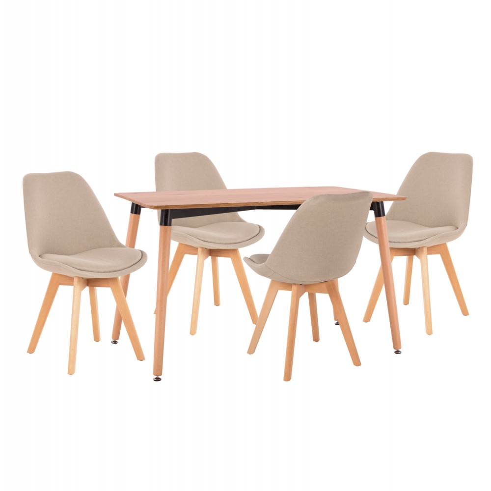 Σετ τραπεζαρίας "VEGAS" 5τμχ από ξύλο/mdf/ύφασμα σε χρώμα φυσικό/μπεζ 120x80x73