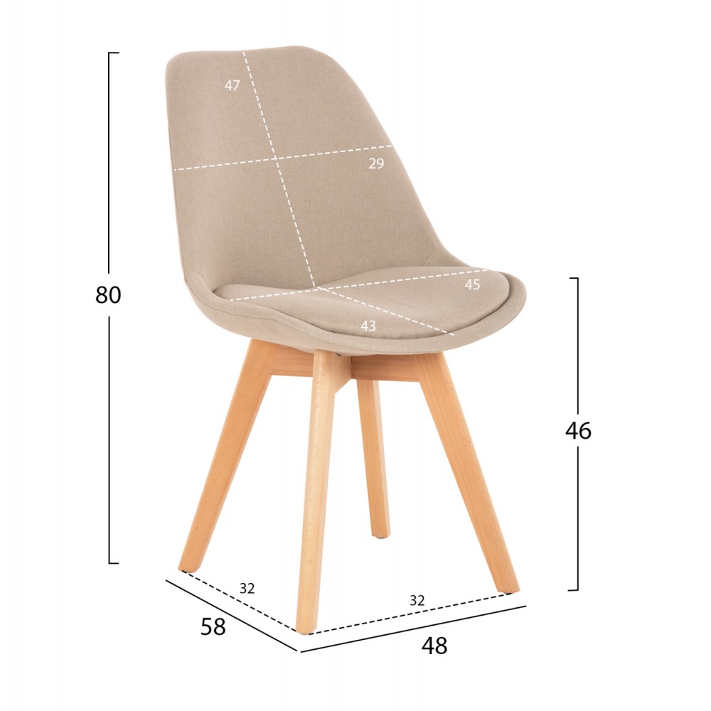 Σετ τραπεζαρίας "VEGAS" 5τμχ από ξύλο/mdf/ύφασμα σε χρώμα φυσικό/μπεζ 120x80x73