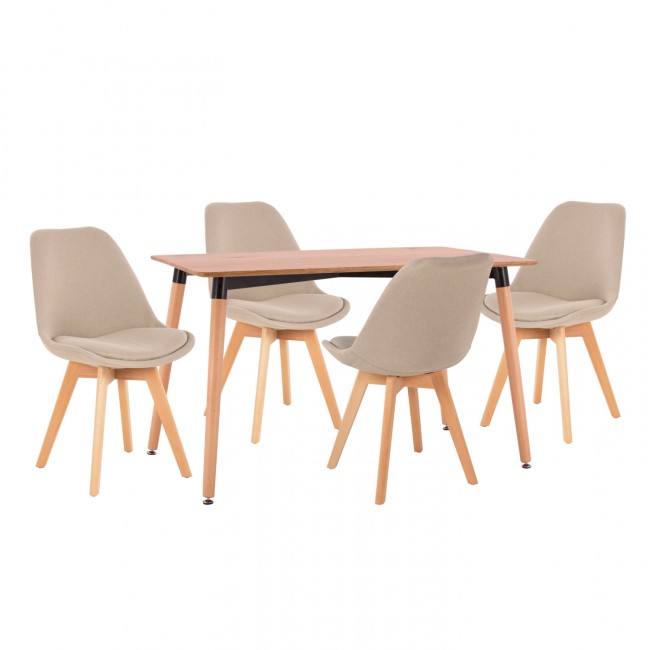 Σετ τραπεζαρίας "VEGAS" 5τμχ από ξύλο/mdf/ύφασμα σε χρώμα φυσικό/μπεζ 120x80x73