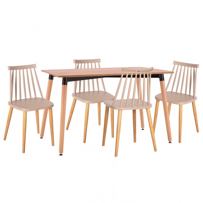 Σετ τραπεζαρίας "VANESSA" 5τμχ από ξύλο/mdf/pp σε χρώμα φυσικό/καπουτσίνο 120x80x73
