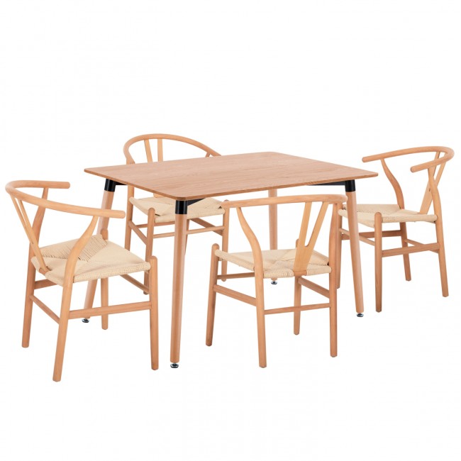 Σετ τραπεζαρίας "BRAVE" 5τμχ από ξύλο/mdf/paper rope σε χρώμα φυσικό 120x80x73