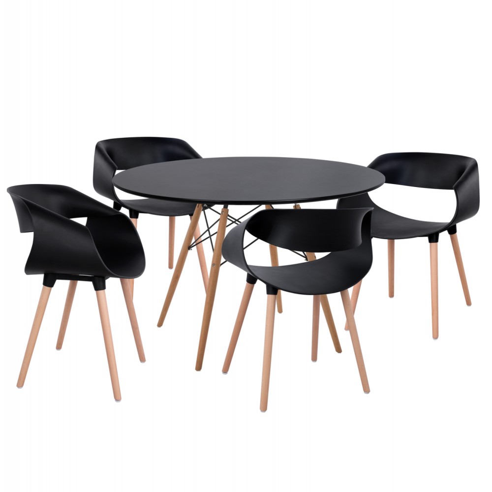 Σετ τραπεζαρίας "MAGGIE" 5τμχ από ξύλο/mdf/pp σε χρώμα φυσικό/μαύρο Φ120x75