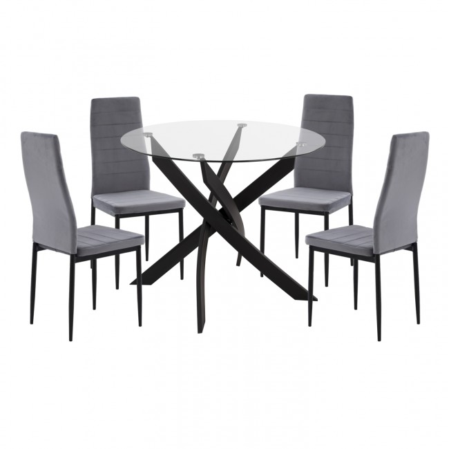 Σετ τραπεζαρίας "LADY" 5τμχ από μέταλλο/γυαλί/βελούδο σε χρώμα μαύρο/γκρι Φ90x74