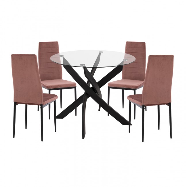 Σετ τραπεζαρίας "LADY" 5τμχ από μέταλλο/γυαλί/βελούδο σε χρώμα μαύρο/σάπιο μήλο Φ90x74