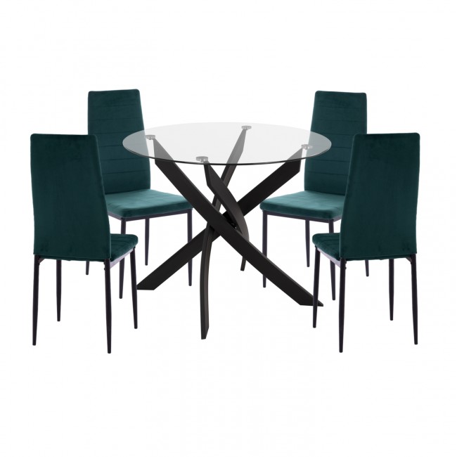 Σετ τραπεζαρίας "LADY" 5τμχ από μέταλλο/γυαλί/βελούδο σε χρώμα μαύρο/κυπαρισσί Φ90x74