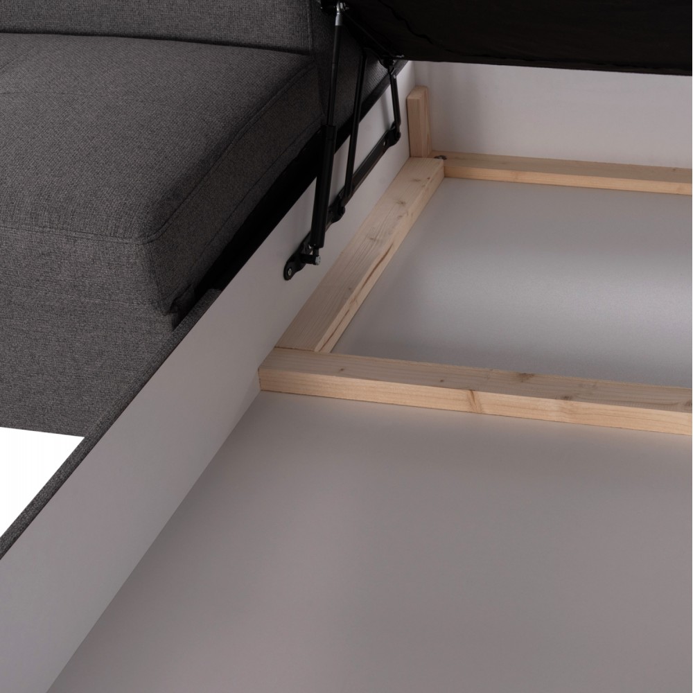 Καναπές-κρεβάτι "ENCORE" δεξιά γωνία με αποθηκευτικό χώρο από ύφασμα σε χρώμα γκρι 285x205x90