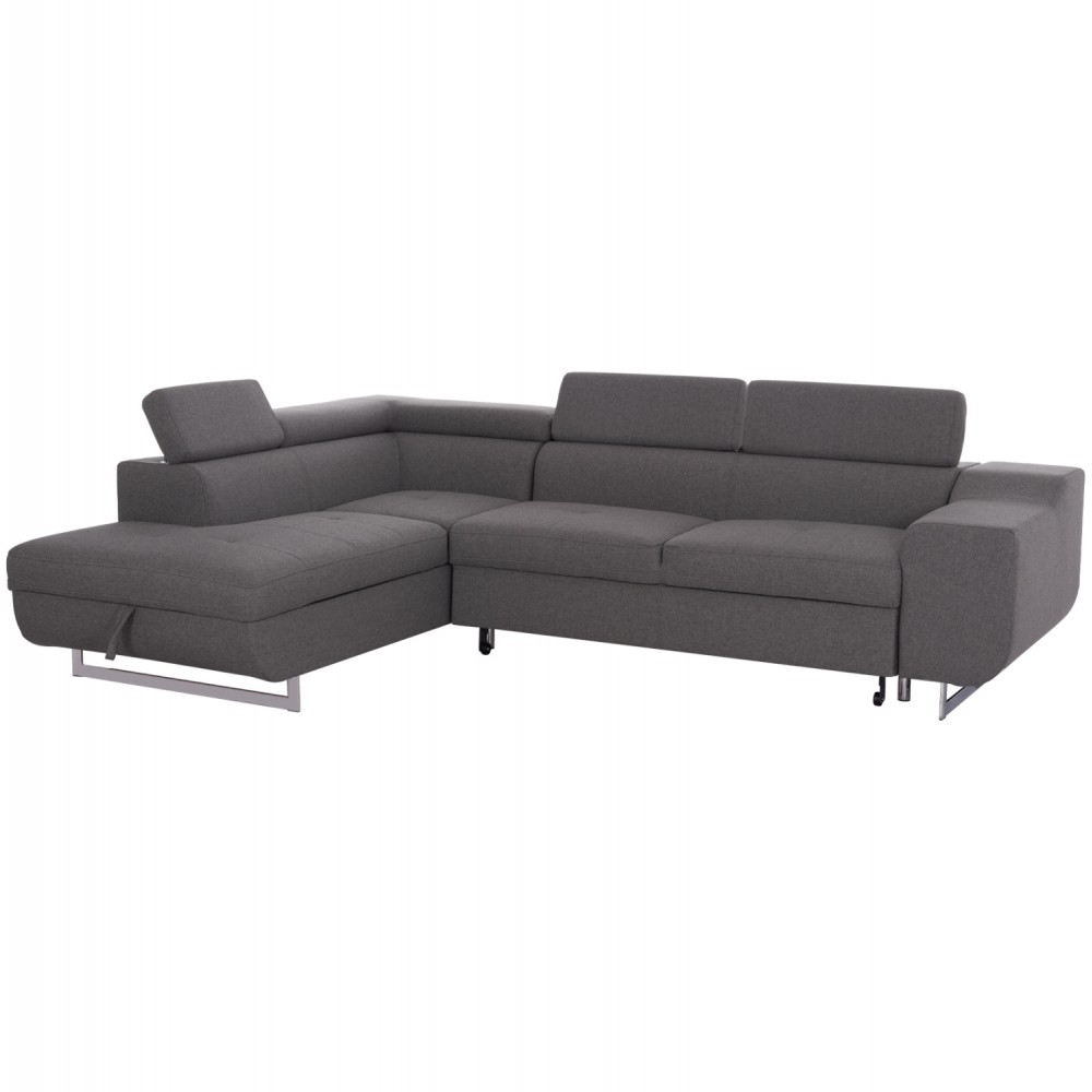 Καναπές-κρεβάτι "ENCORE" αριστερή γωνία με αποθηκευτικό χώρο από ύφασμα σε χρώμα γκρι 285x205x90