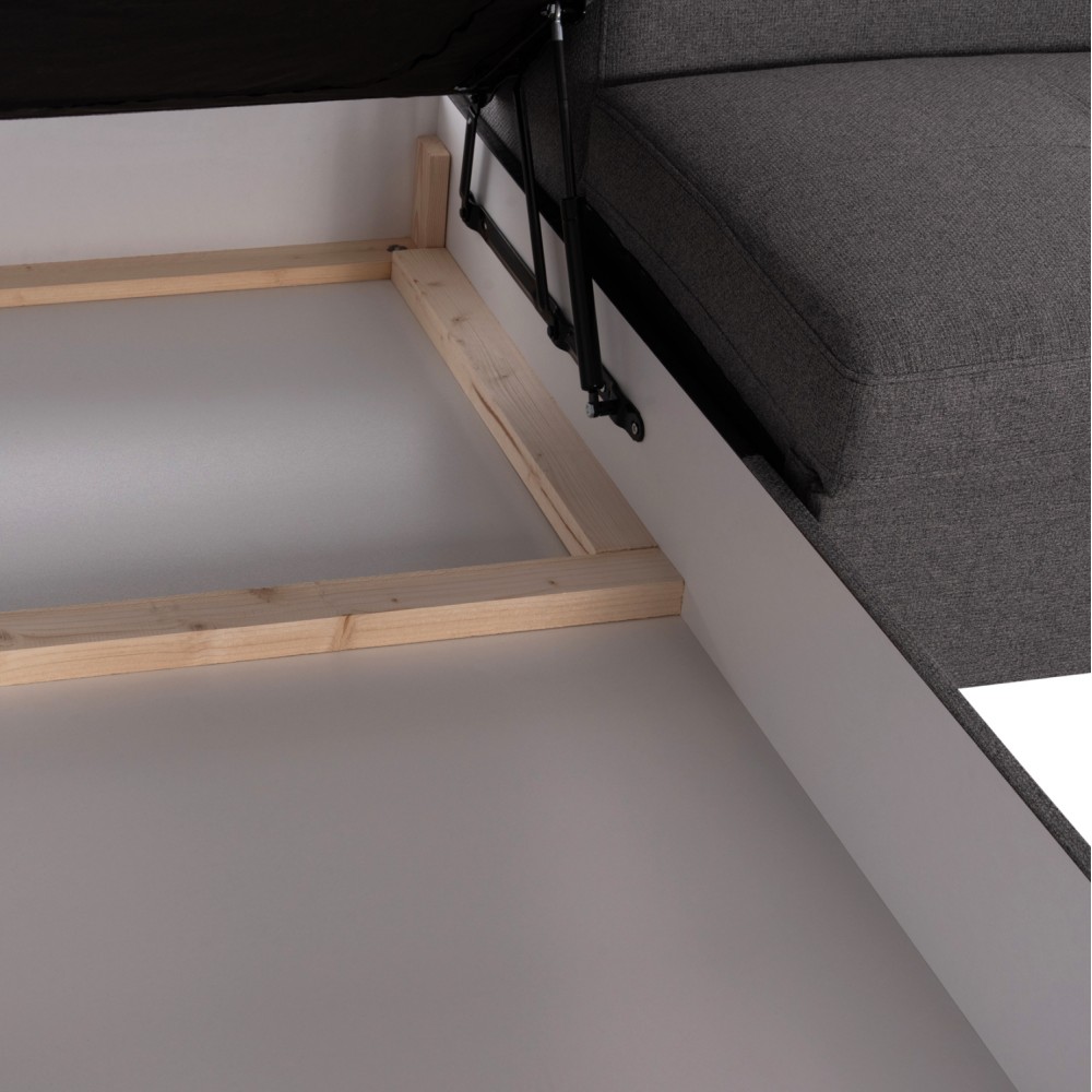 Καναπές-κρεβάτι "ENCORE" αριστερή γωνία με αποθηκευτικό χώρο από ύφασμα σε χρώμα γκρι 285x205x90