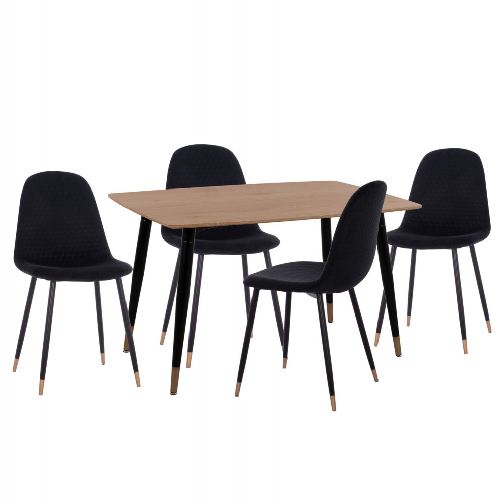 Σετ τραπεζαρίας "ALIZA" 5τμχ από mdf/μέταλλο/βελούδο σε χρώμα φυσικό/μαύρο 120x80x74