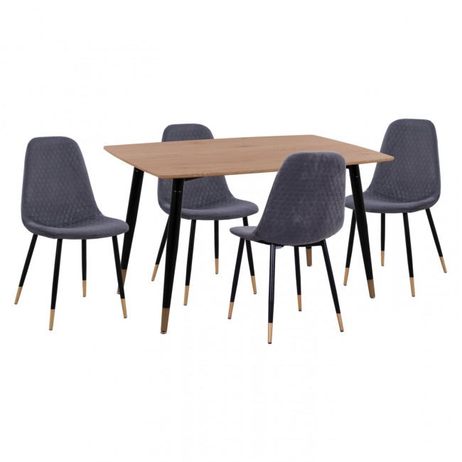 Σετ τραπεζαρίας "ALIZA" 5τμχ από mdf/μέταλλο/βελούδο σε χρώμα φυσικό/μαύρο/γκρι 120x80x74