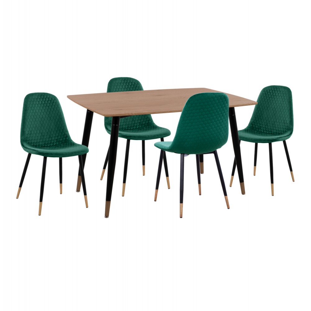 Σετ τραπεζαρίας "ALIZA" 5τμχ από mdf/μέταλλο/βελούδο σε χρώμα φυσικό/μαύρο/κυπαρισσί 120x80x74