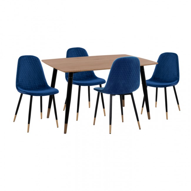 Σετ τραπεζαρίας "ALIZA" 5τμχ από mdf/μέταλλο/βελούδο σε χρώμα φυσικό/μαύρο/μπλε 120x80x74