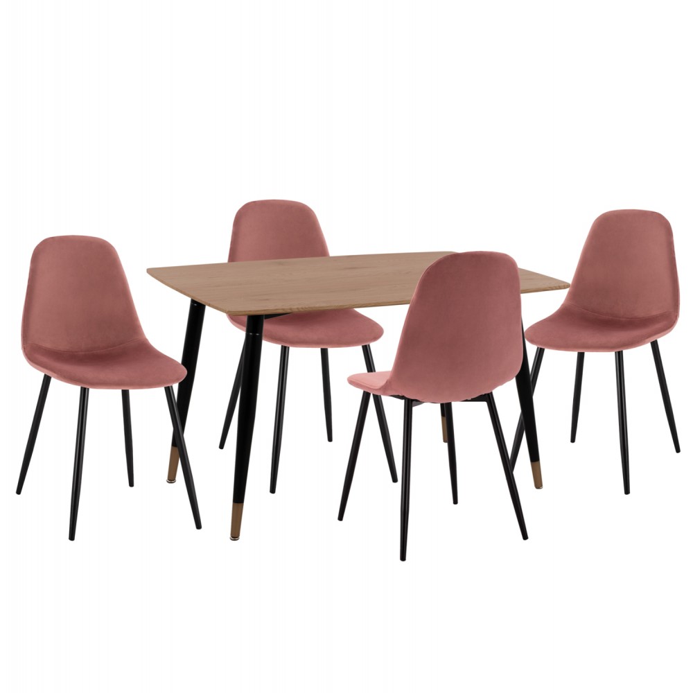 Σετ τραπεζαρίας "ALIZA" 5τμχ από mdf/μέταλλο/βελούδο σε χρώμα φυσικό/μαύρο/σάπιο μήλο 120x80x74