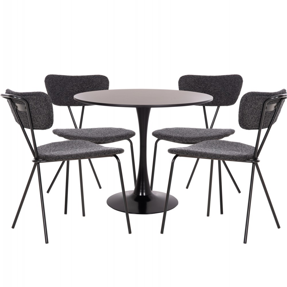 Σετ τραπεζαρίας "BROLIN" 5τμχ από mdf/μέταλλο/ύφασμα σε χρώμα μαύρο/σκούρο γκρι Φ90x73