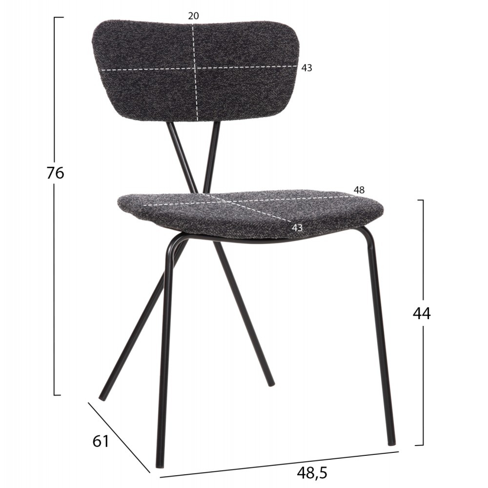 Σετ τραπεζαρίας "BROLIN" 5τμχ από mdf/μέταλλο/ύφασμα σε χρώμα μαύρο/σκούρο γκρι Φ90x73