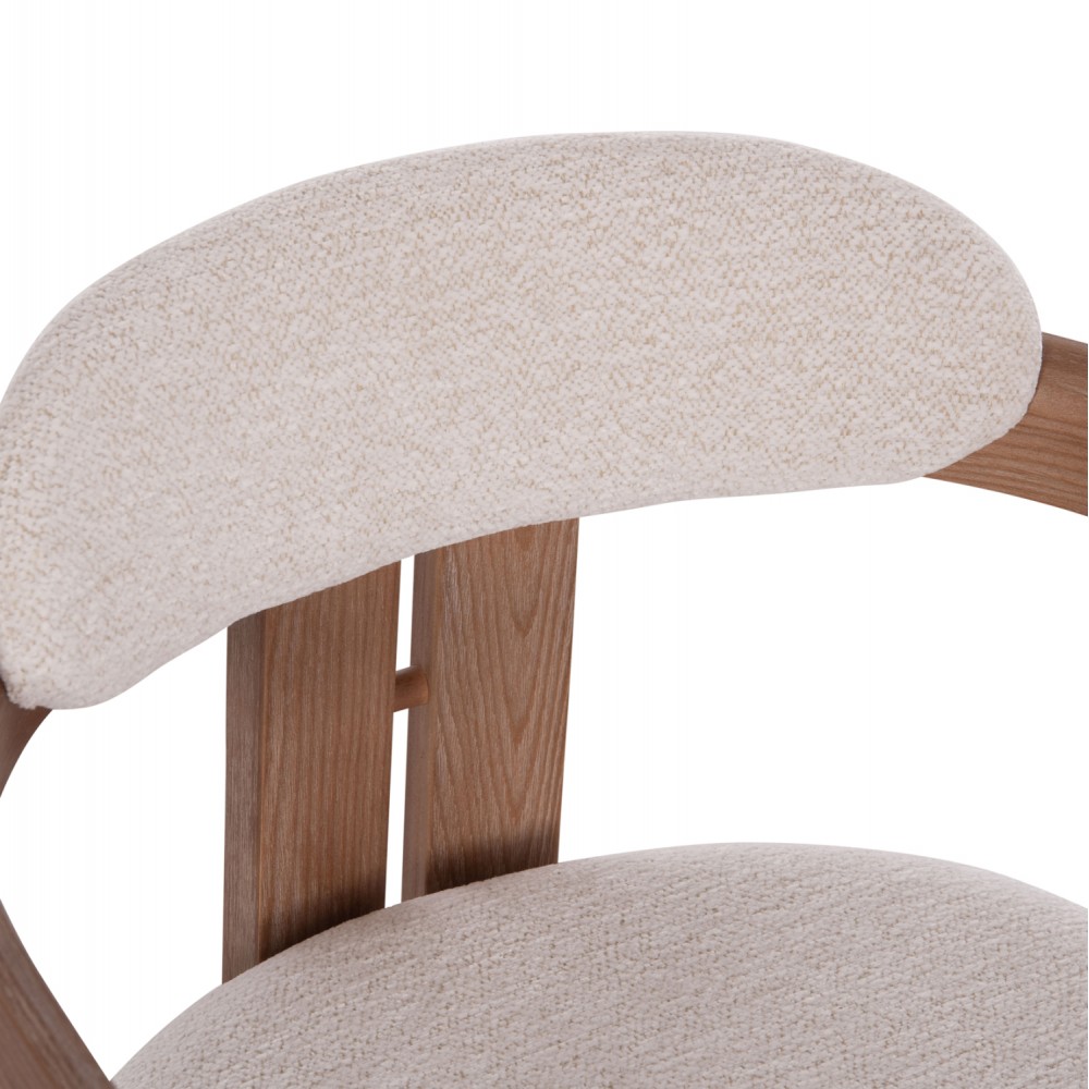 Πολυθρόνα τραπεζαρίας "KALL" από plywood/ύφασμα σε χρώμα ματ whitewash/μπεζ 56x45x73