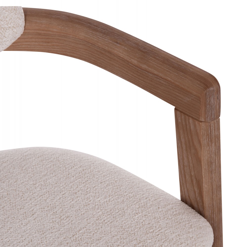 Πολυθρόνα τραπεζαρίας "KALL" από plywood/ύφασμα σε χρώμα ματ whitewash/μπεζ 56x45x73