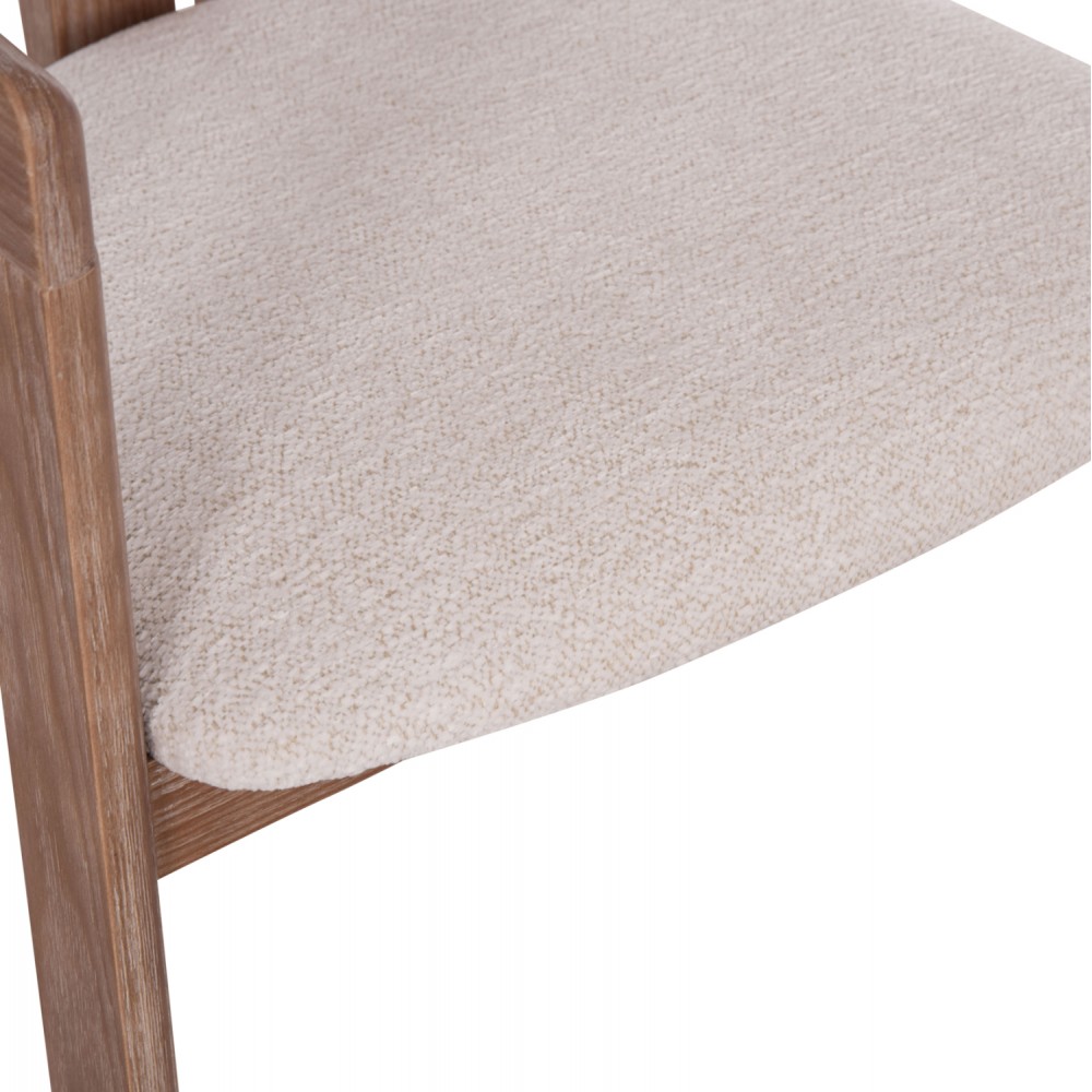 Πολυθρόνα τραπεζαρίας "KALL" από plywood/ύφασμα σε χρώμα ματ whitewash/μπεζ 56x45x73