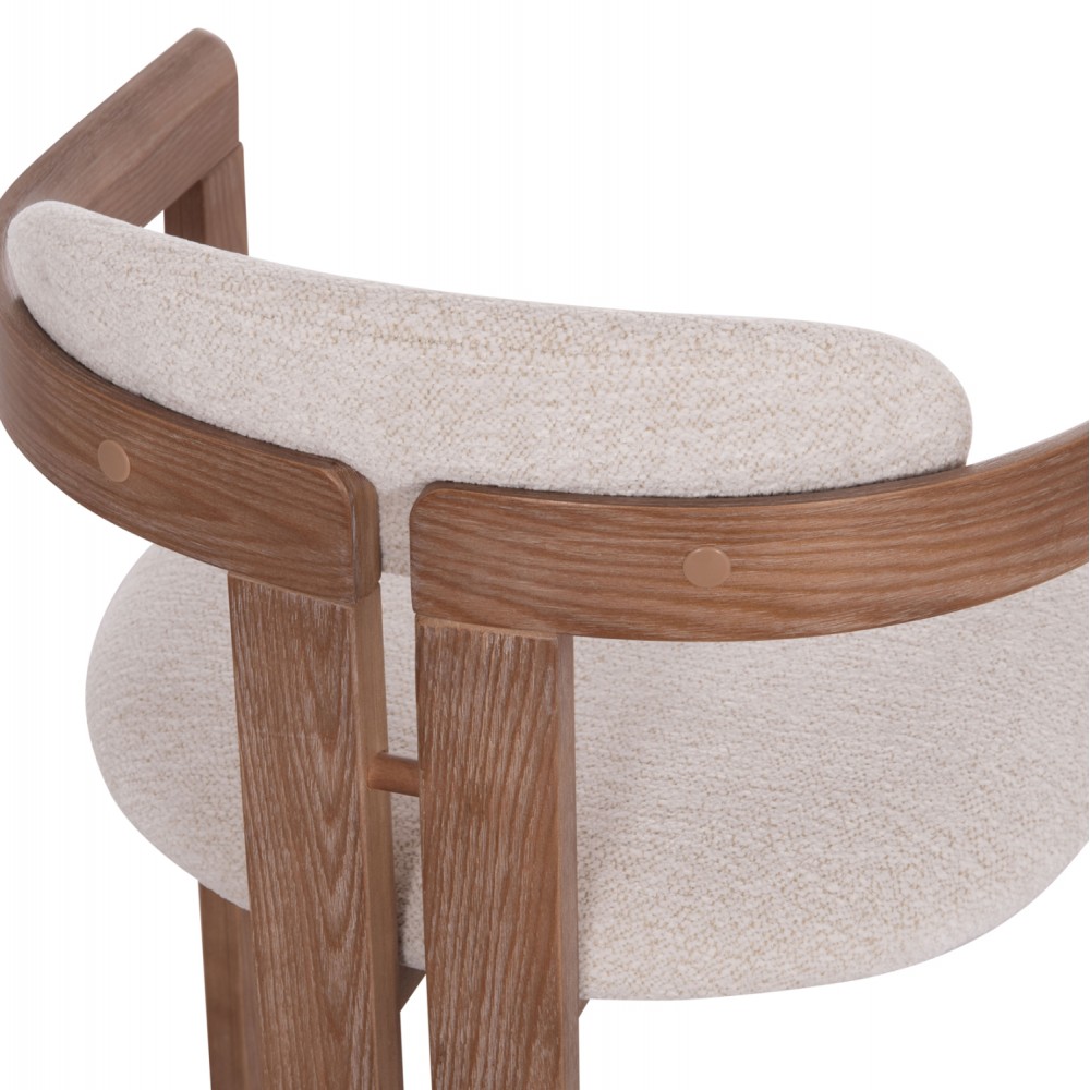 Πολυθρόνα τραπεζαρίας "KALL" από plywood/ύφασμα σε χρώμα ματ whitewash/μπεζ 56x45x73