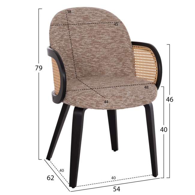 Πολυθρόνα τραπεζαρίας "BECKER" από plywood/ύφασμα σε χρώμα μαύρο/καφέ 54x62x79