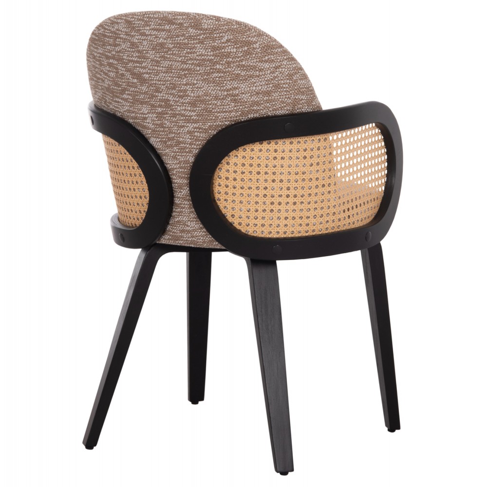 Πολυθρόνα τραπεζαρίας "BECKER" από plywood/ύφασμα σε χρώμα μαύρο/καφέ 54x62x79