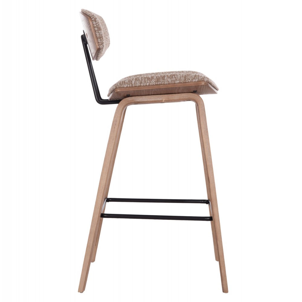 Σκαμπό μπαρ μεσαίου ύψους ''INOVER'' από ξύλο/ύφασμα σε χρώμα whitewash/καφέ 50x48x90