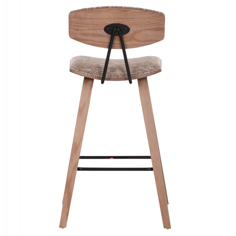 Σκαμπό μπαρ μεσαίου ύψους ''INOVER'' από ξύλο/ύφασμα σε χρώμα whitewash/καφέ 50x48x90