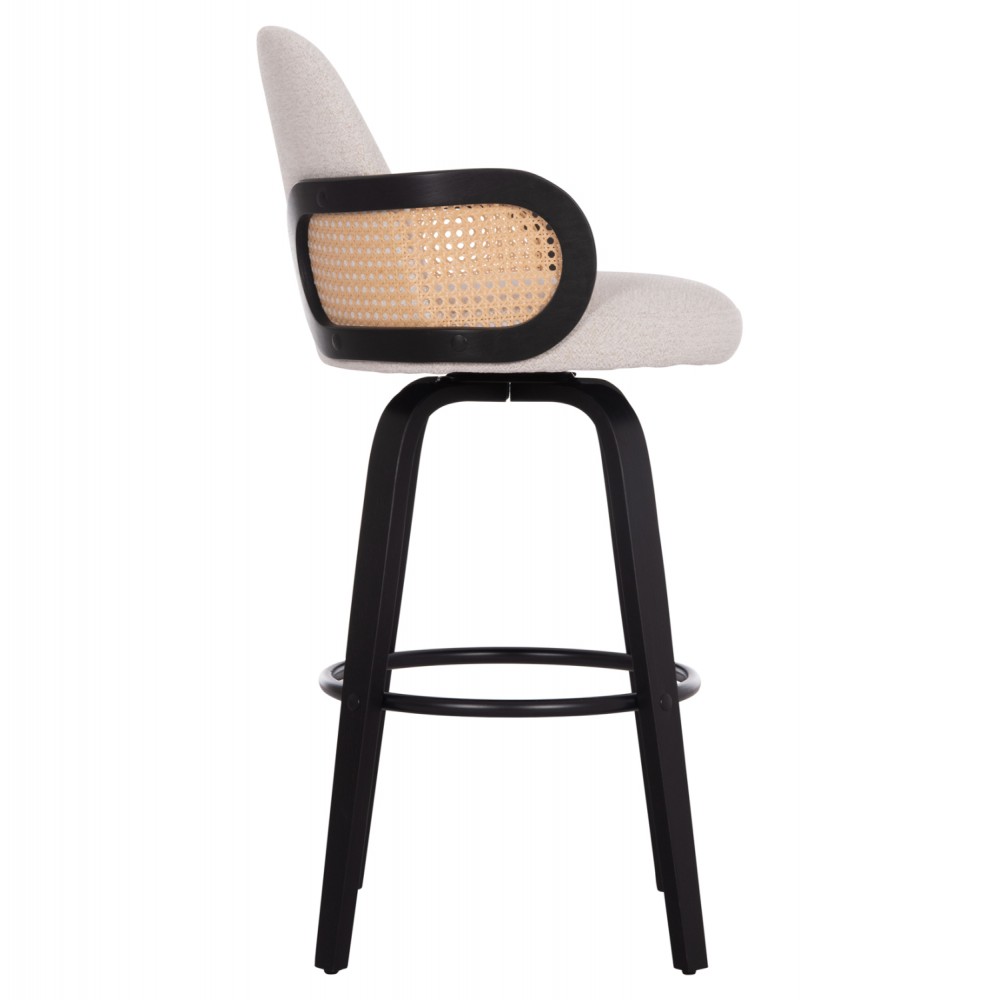 Σκαμπό μπαρ "BECKER" από plywood/ύφασμα σε χρώμα μαύρο/εκρού 50x52x100