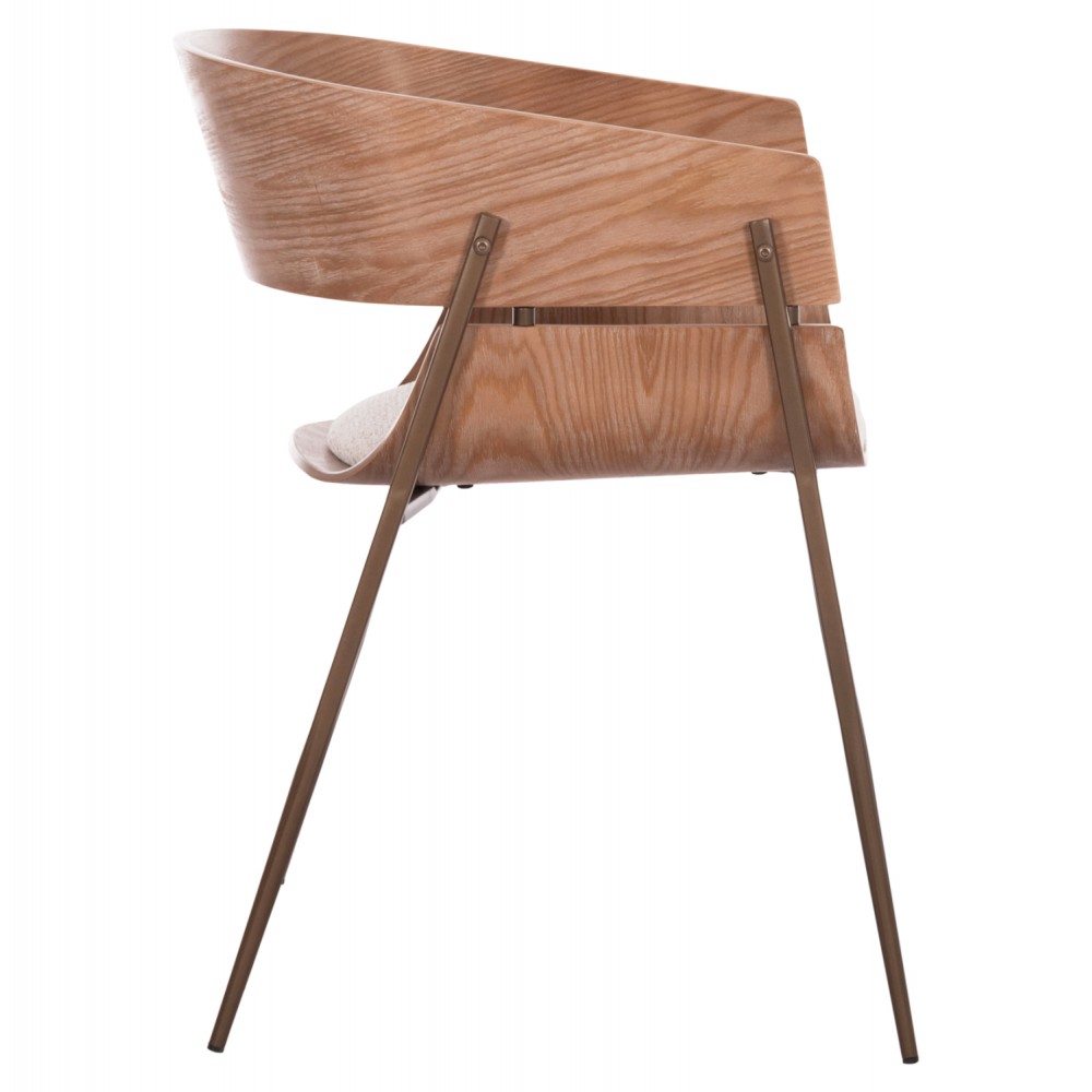 Πολυθρόνα τραπεζαρίας "KRILL" από plywood/μέταλλο/ύφασμα σε χρώμα whitewash/χάλκινο/μπεζ 55.5x55x72