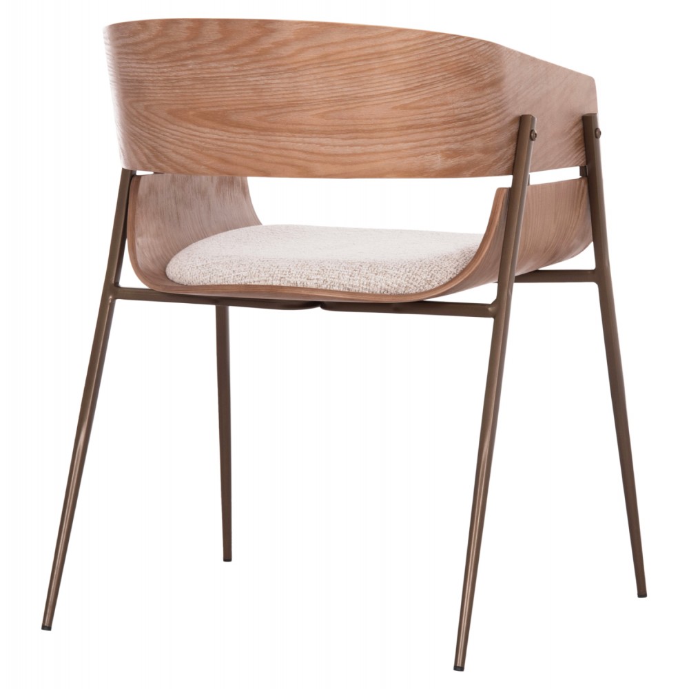Πολυθρόνα τραπεζαρίας "KRILL" από plywood/μέταλλο/ύφασμα σε χρώμα whitewash/χάλκινο/μπεζ 55.5x55x72