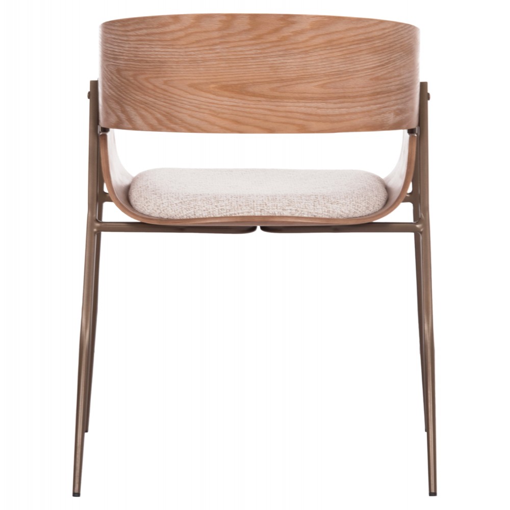 Πολυθρόνα τραπεζαρίας "KRILL" από plywood/μέταλλο/ύφασμα σε χρώμα whitewash/χάλκινο/μπεζ 55.5x55x72