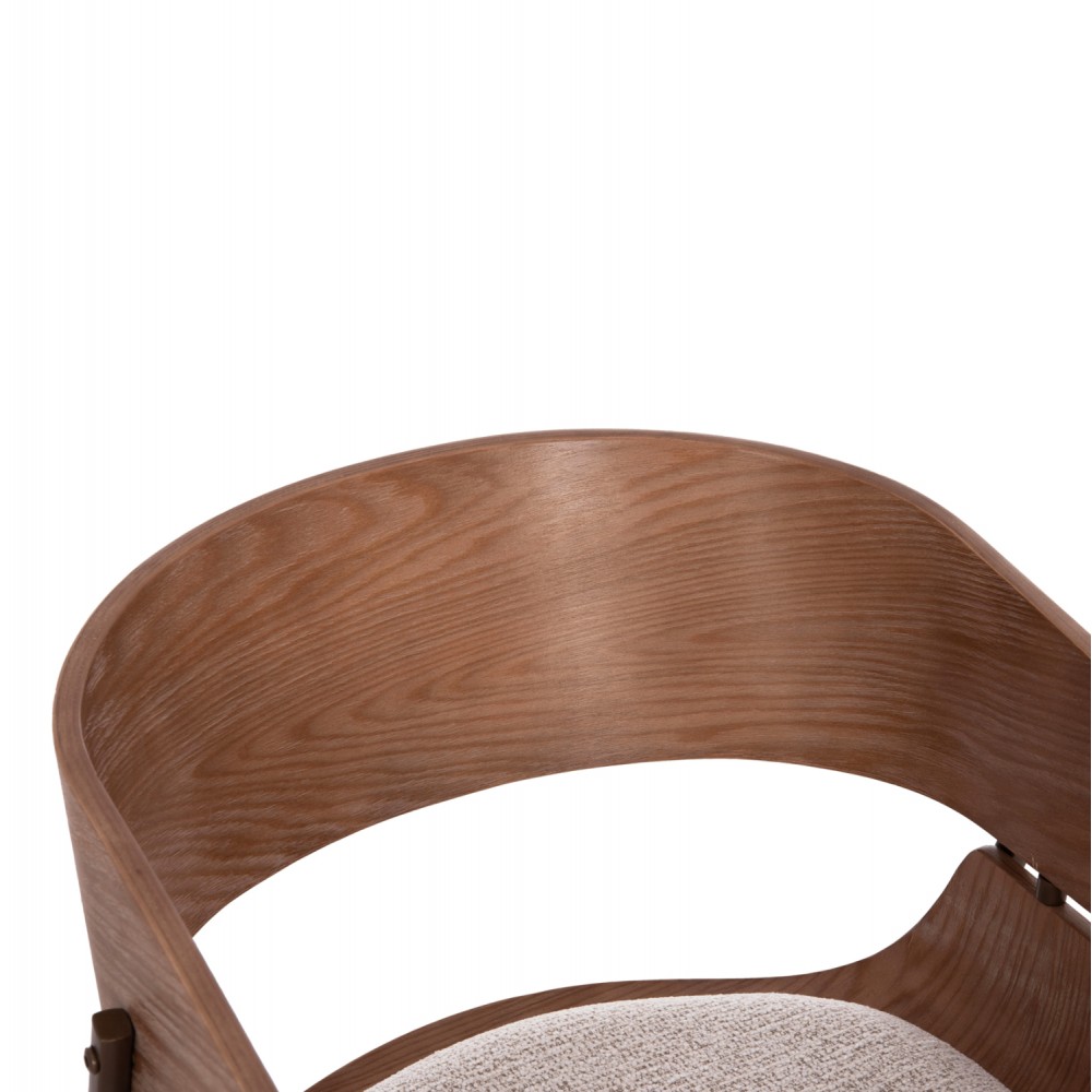 Πολυθρόνα τραπεζαρίας "KRILL" από plywood/μέταλλο/ύφασμα σε χρώμα whitewash/χάλκινο/μπεζ 55.5x55x72