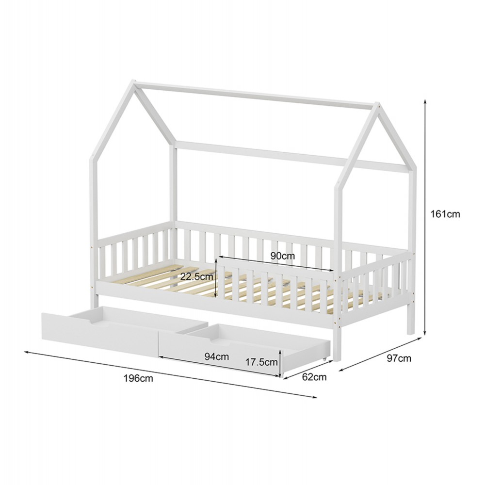 Κρεβάτι παιδικό τ.montessori "PHYLLIS" με συρτάρια από ξύλο σε χρώμα λευκό 196x97x161