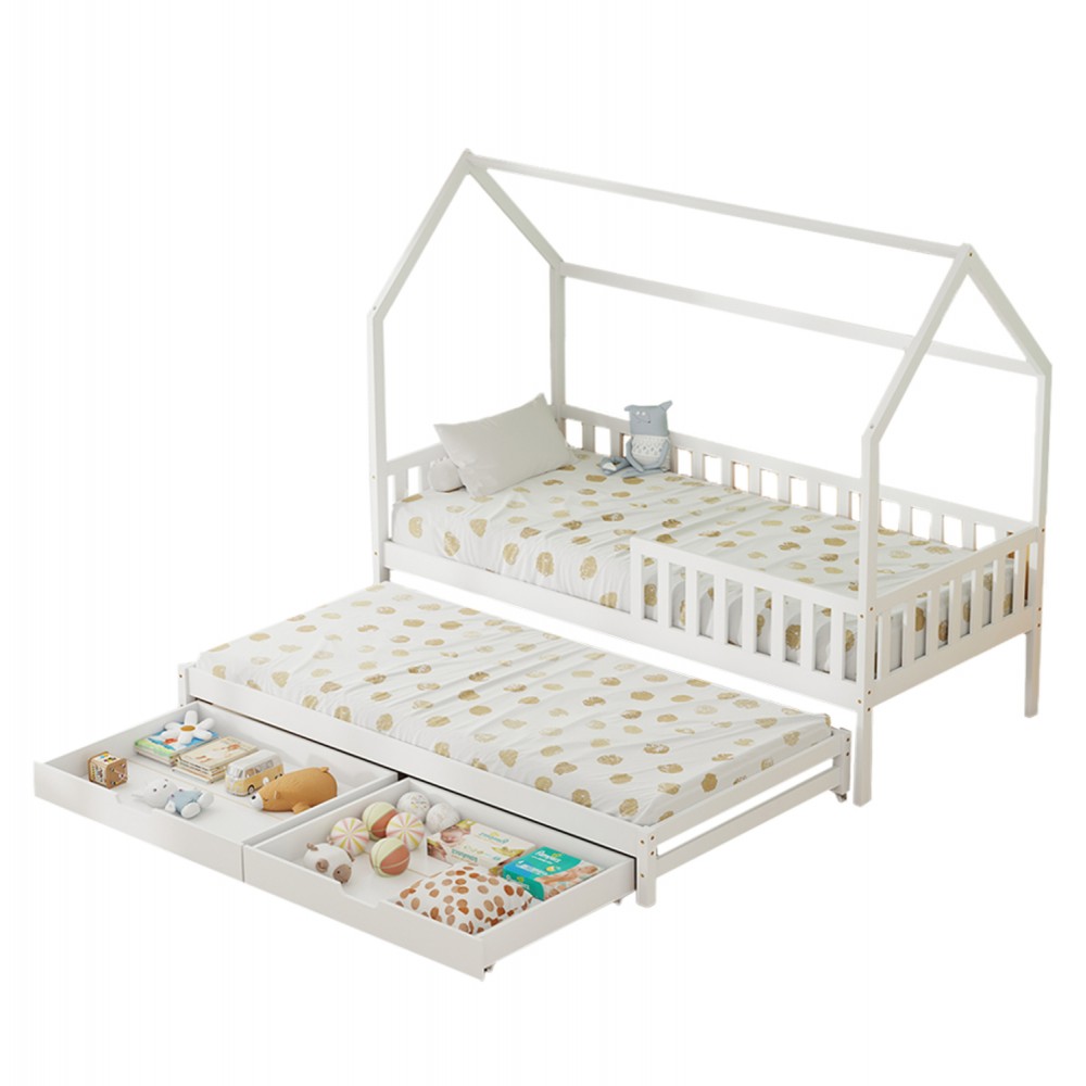 Κρεβάτι παιδικό τ.montessori "PHYLLIS" 3σε1 από ξύλο σε χρώμα λευκό 206x97x166