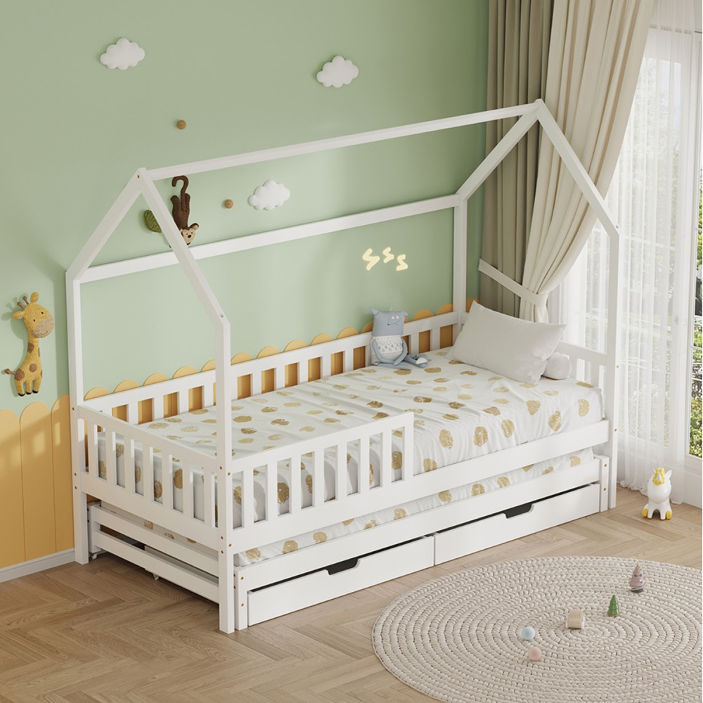 Κρεβάτι παιδικό τ.montessori "PHYLLIS" 3σε1 από ξύλο σε χρώμα λευκό 206x97x166