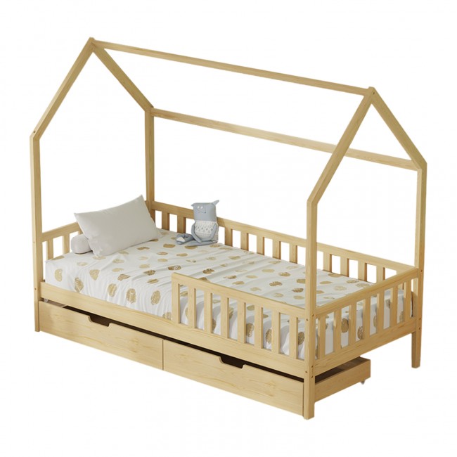 Κρεβάτι παιδικό τ.montessori "PHYLLIS" με συρτάρια από ξύλο σε χρώμα φυσικό 196x97x161