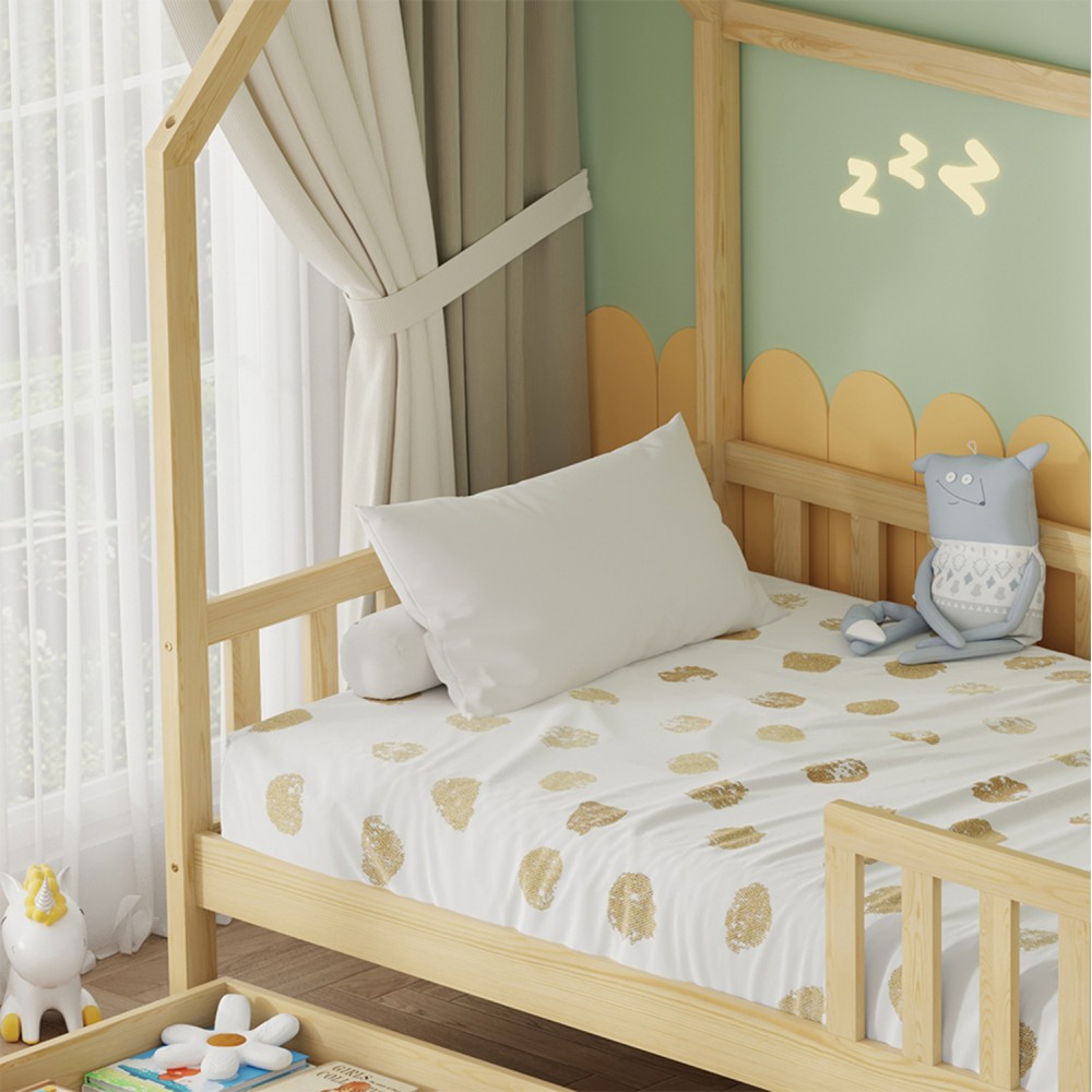 Κρεβάτι παιδικό τ.montessori "PHYLLIS" με συρτάρια από ξύλο σε χρώμα φυσικό 196x97x161